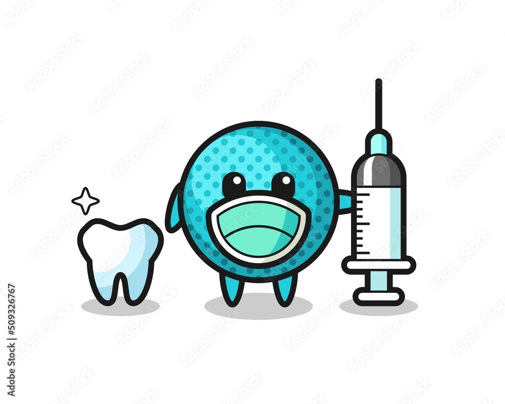 Mascot character of spiky ball as a dentist