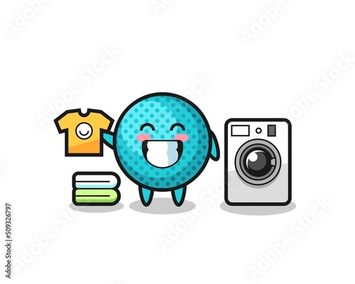 Mascot cartoon of spiky ball with washing machine