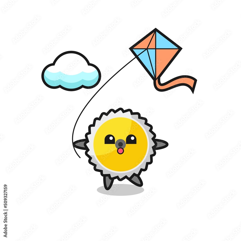 saw blade mascot illustration is playing kite saw blade mascot illustration is playing kite