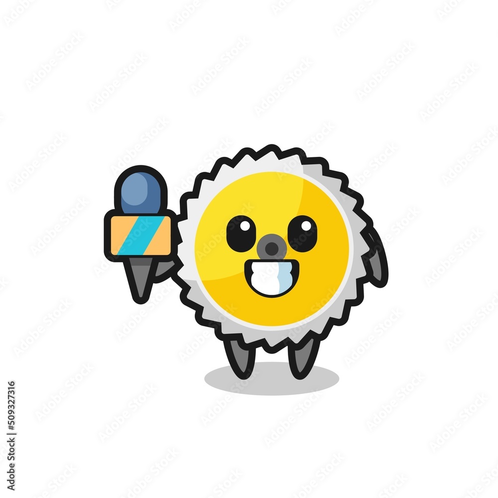 Fototapeta premium Character mascot of saw blade as a news reporter