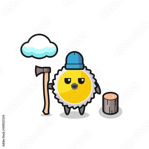 Character cartoon of saw blade as a woodcutter