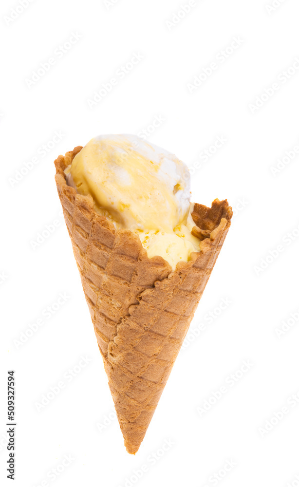 ice cream in waffle cone isolated