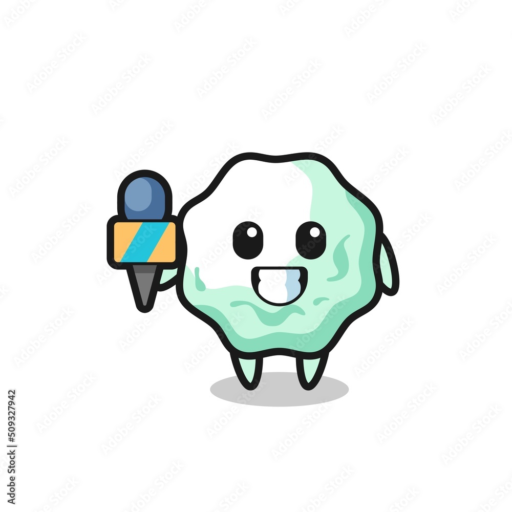 Character mascot of chewing gum as a news reporter