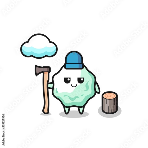 Character cartoon of chewing gum as a woodcutter