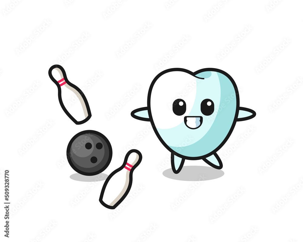 Character cartoon of tooth is playing bowling Character cartoon of tooth is playing bowling
