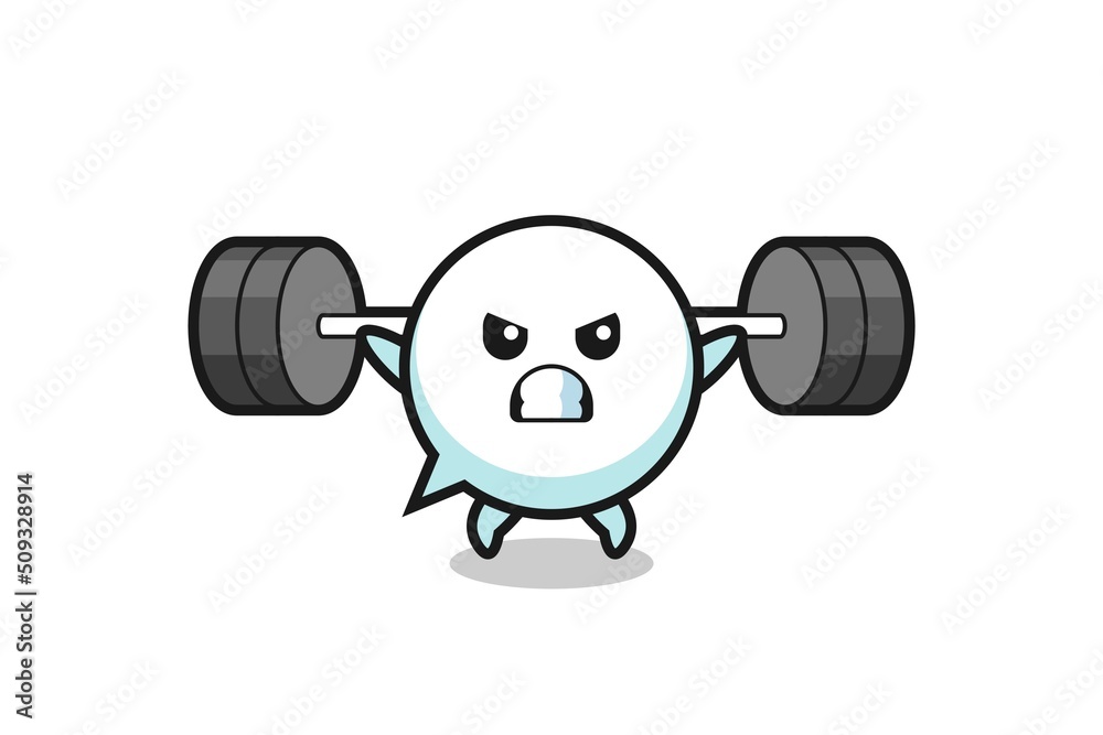 speech bubble mascot cartoon with a barbell speech bubble mascot cartoon with a barbell