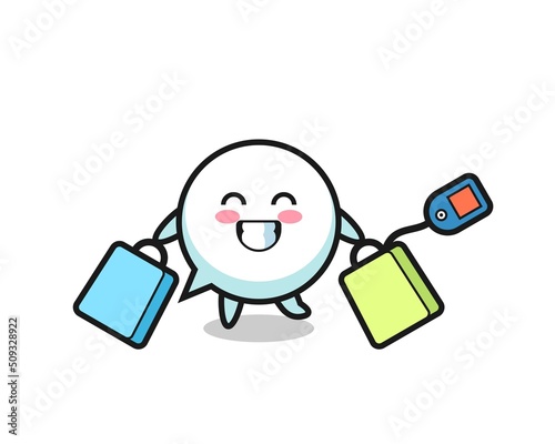 speech bubble mascot cartoon holding a shopping bag