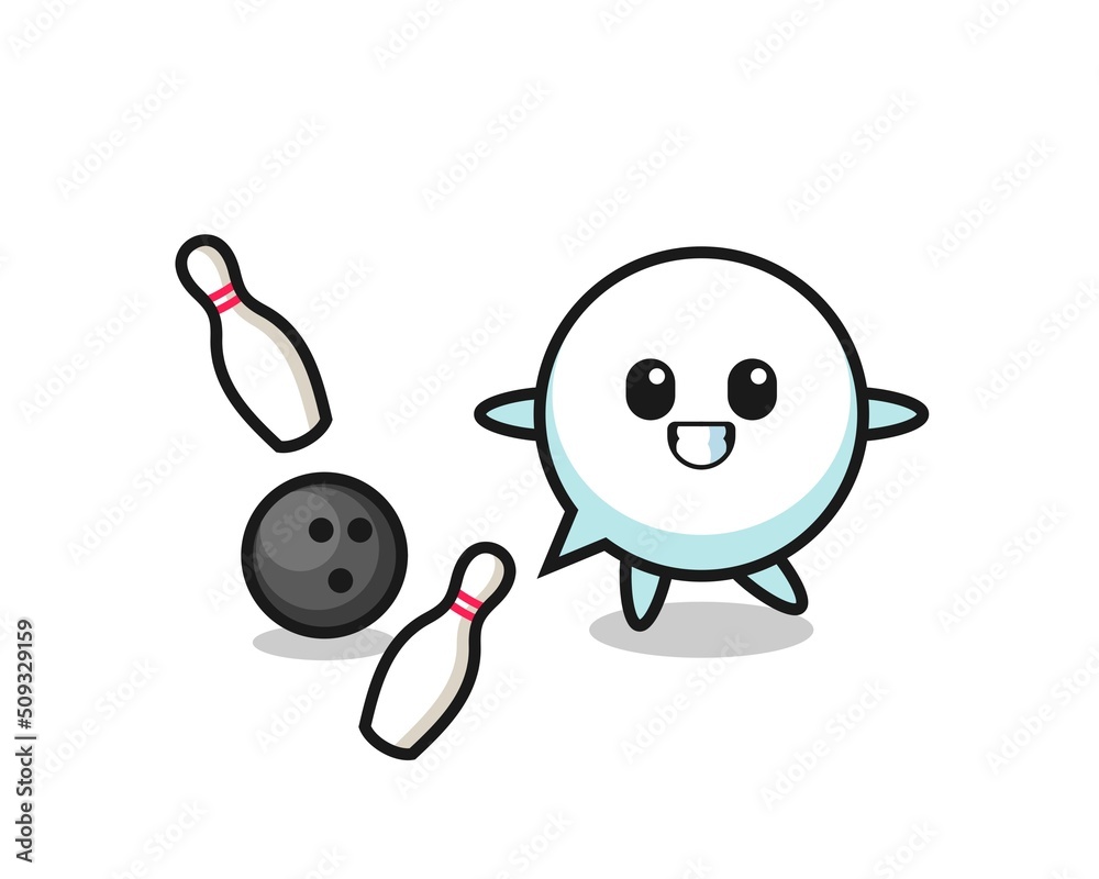 Character cartoon of speech bubble is playing bowling Character cartoon of speech bubble is playing bowling