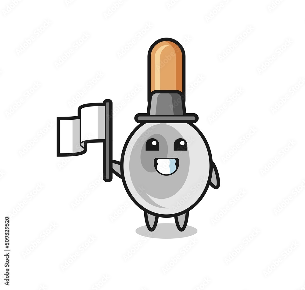 Cartoon character of cooking spoon holding a flag Cartoon character of cooking spoon holding a flag