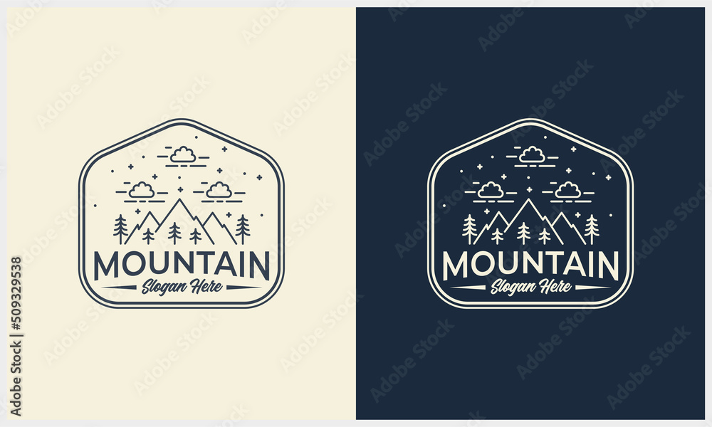 line art badge mountain and scenery illustration logo concept template