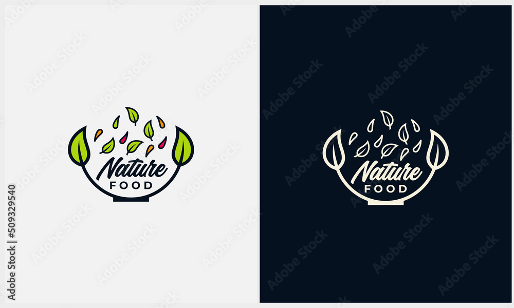 Fototapeta healthy food logo with nature vegetable symbol and bowl icon logo template