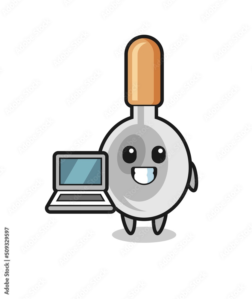 Naklejka premium Mascot Illustration of cooking spoon with a laptop