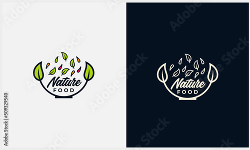 healthy food logo with nature vegetable symbol and bowl icon logo template