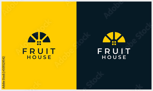 simple lemon fruit with house or home symbol logo template