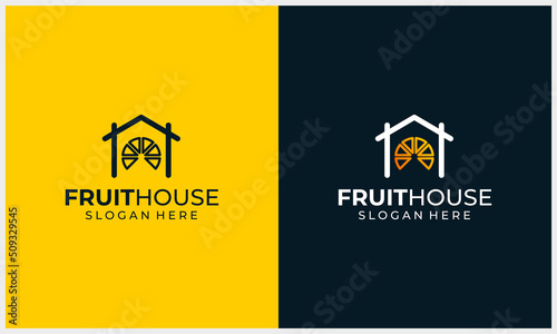 house with fruit illustration logo design template