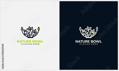 healthy food logo with nature vegetable symbol and bowl icon logo template