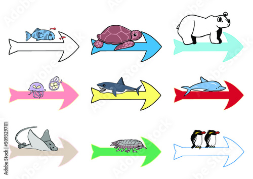 矢印と水族館の人気者キャラクターバリエーションセット