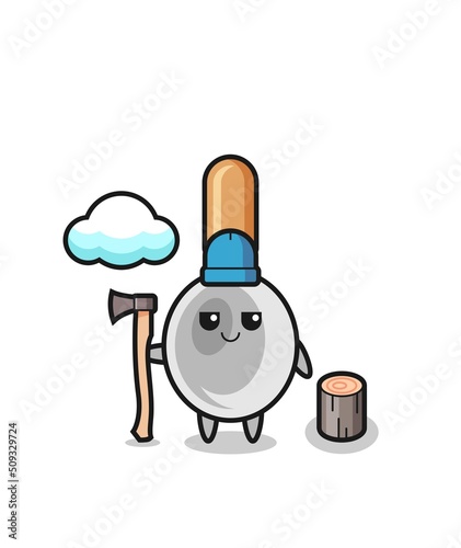 Character cartoon of cooking spoon as a woodcutter