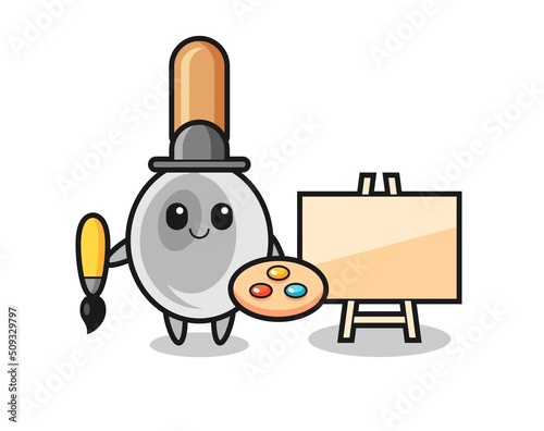 Illustration of cooking spoon mascot as a painter
