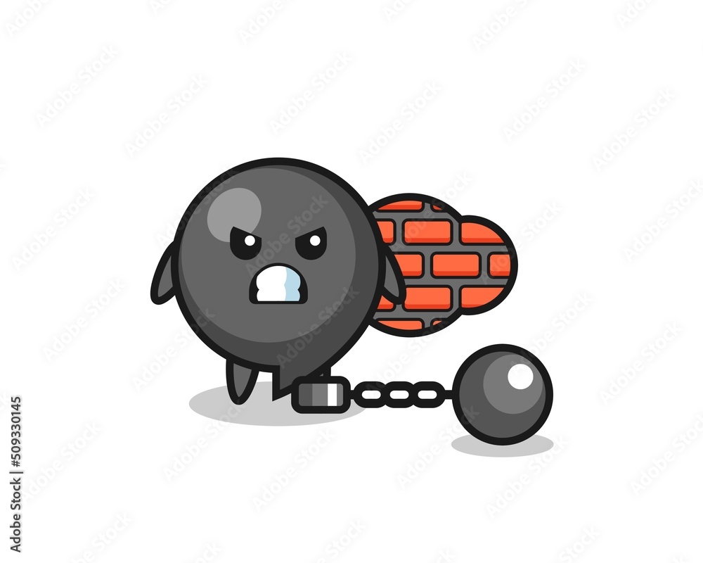 Character mascot of comma symbol as a prisoner