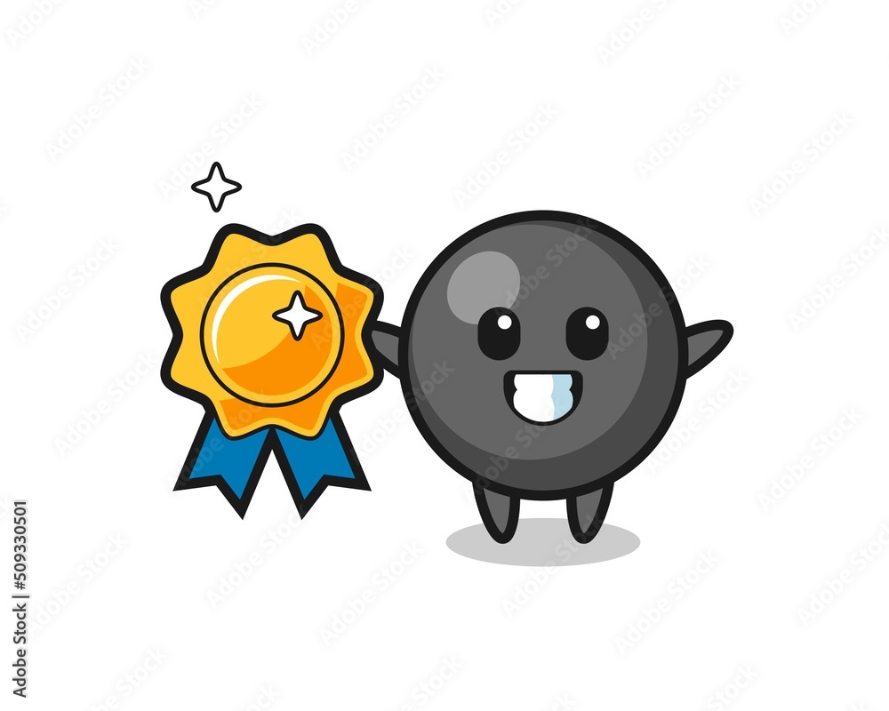 dot symbol mascot illustration holding a golden badge