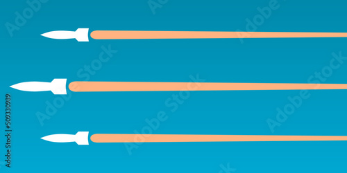 White missile rocket warhead launch frying air strikes in war with blue sky background icon flat vector design.