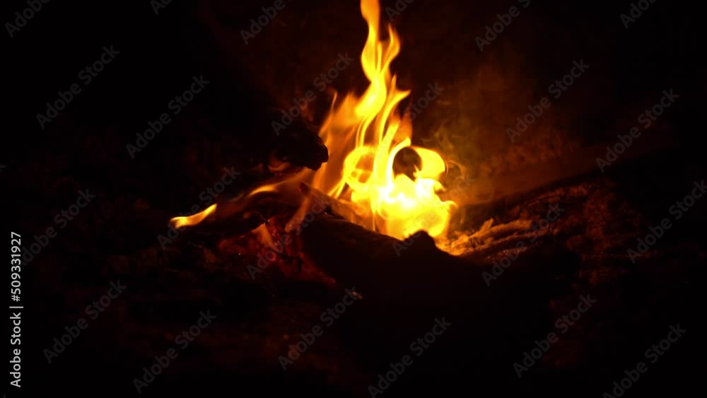 4k video of burning wood in the campfire at night. 4k video of burning wood in the campfire at night.