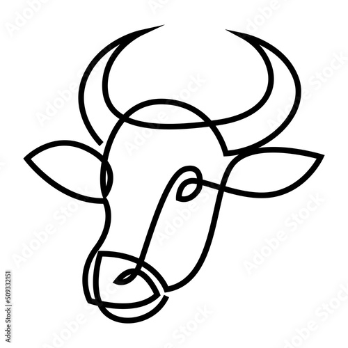 Astrological Taurus zodiac sign one line drawing. Astrology emblem, symbol outline, contour for mystic logo, calendar print in boho minimal style. Horoscope vector abstract art.