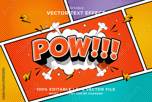 Editable text effect Pow 3d Cartoon Comic style premium vector