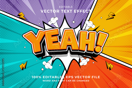 Editable text effect Wow 3d Cartoon Comic style premium vector