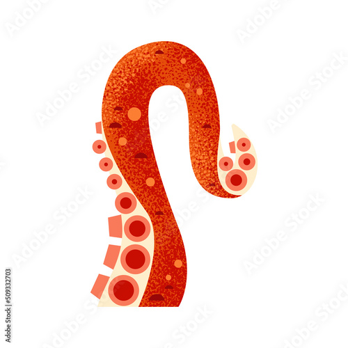 Octopus tentacles. Underwater ocean fish with twisted limbs and suckers. Part of the kraken monster is an aquatic animal. Vector geometric flat style on isolated white background illustration.