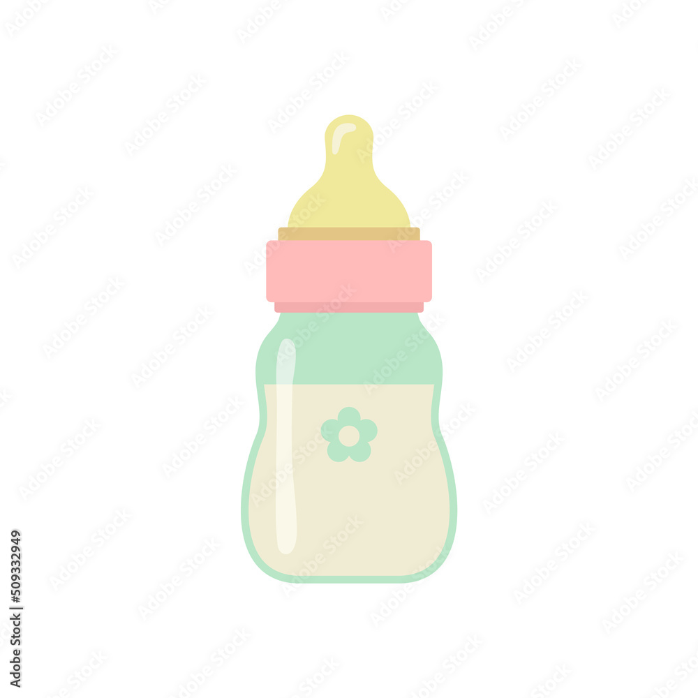 Baby milk bottle. Simple cute flat icon. Essential item for toddlers. Element for the design of children's goods, toys, hygiene items and clothing. Print for stickers. Clipart for baby shower cards. Baby milk bottle. Simple cute flat icon. Essential item for toddlers. Element for the design of children's goods, toys, hygiene items and clothing. Print for stickers. Clipart for baby shower cards.