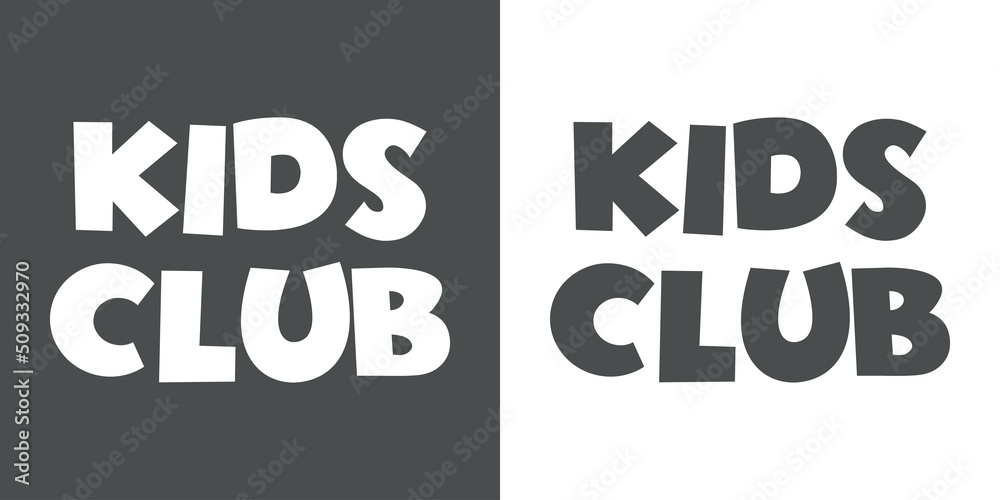 Texto Kids Club para su uso en banner, carteles y tarjetas en fondo gris y fondo blanco