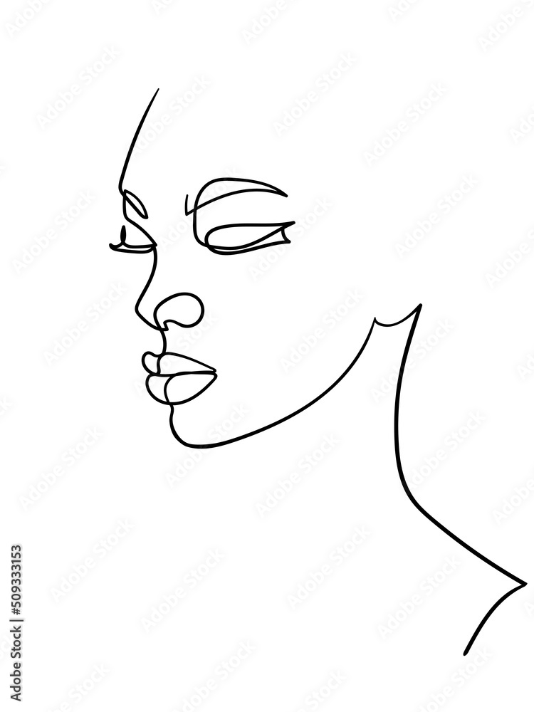 One line drawing face. Abstract woman portrait. Modern minimalism art. Vector illustration