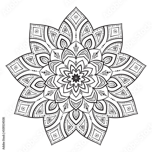 Circular Flower pattern in form of mandala for Kdp Coloring Book, Henna, Mehndi, tattoo, decoration. Decorative ornament in ethnic oriental style. Coloring book page. ornamental round lace ornament.