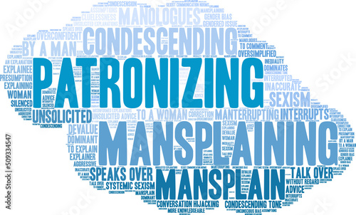 Patronizing Mansplaining Word Cloud on a white background. 