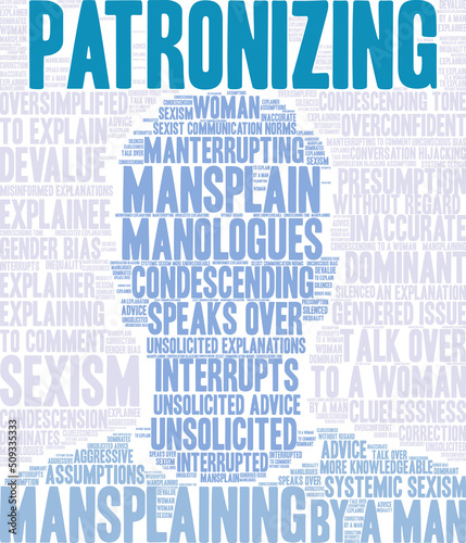 Patronizing Word Cloud on a white background. 