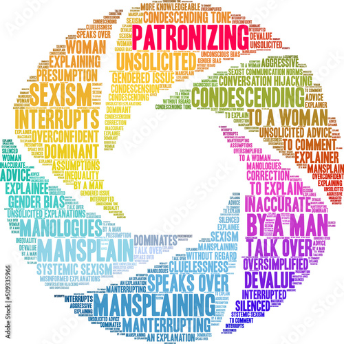 Patronizing Word Cloud on a white background. 