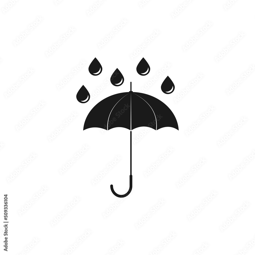 Black umbrella and rain icon on a white background. Vector illustration of an umbrella from the rain.