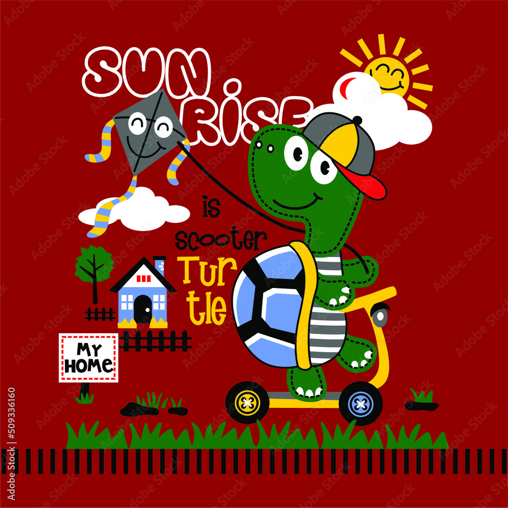 Naklejka premium Scooter turtle cartoon vector design
