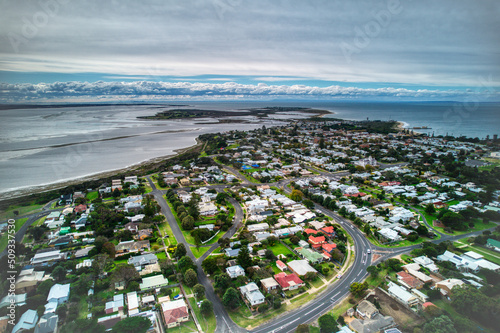 Aerial view near Queenscliff looking towards Swan Island. Victoria, Australia. May 2022
 photo