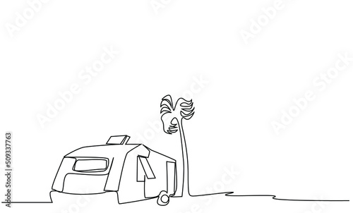 vacation concept on the beach with a caravan under a tropic tree