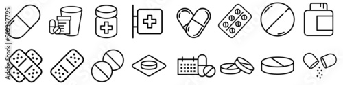 Pills icon vector set. antibiotic illustration sign collection. medicines symbol. drug logo. medicine mark.