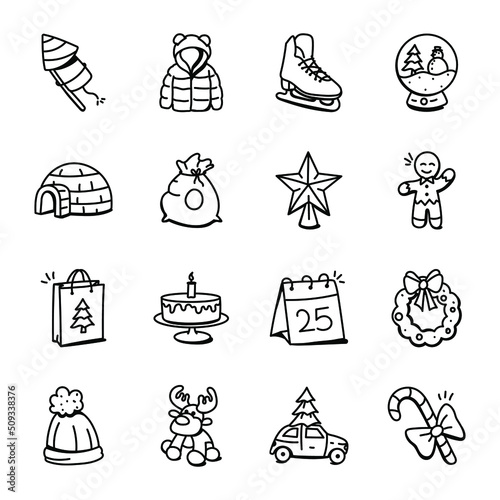 Set of Christmas Doodle Icons