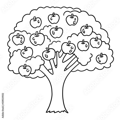 Apple Tree Isolated Coloring Page for Kids