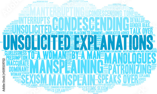 Unsolicited Explanations word cloud on a white background. 