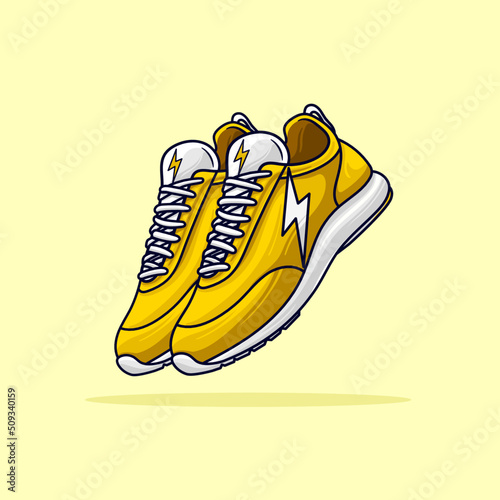 a pair of yellow and white shoes sneakers cartoon