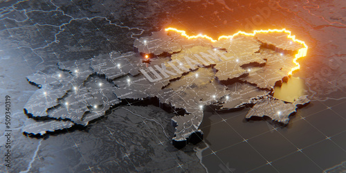 Military conflict between Ukraine and Russia. Concept map of war. cartography design. 3d render photo