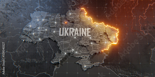 Military conflict between Ukraine and Russia. Concept map of war. cartography design. 3d render
