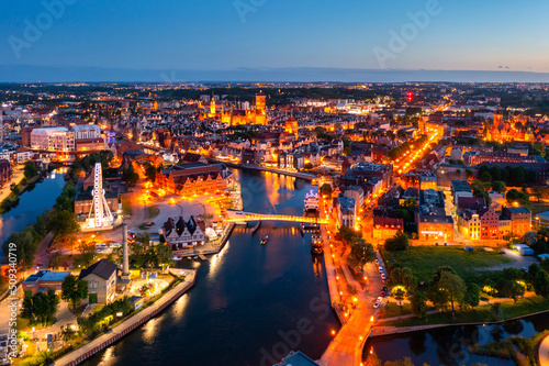 Aerial view of the beautiful Gdansk city at dusk, Poland © Patryk Kosmider
